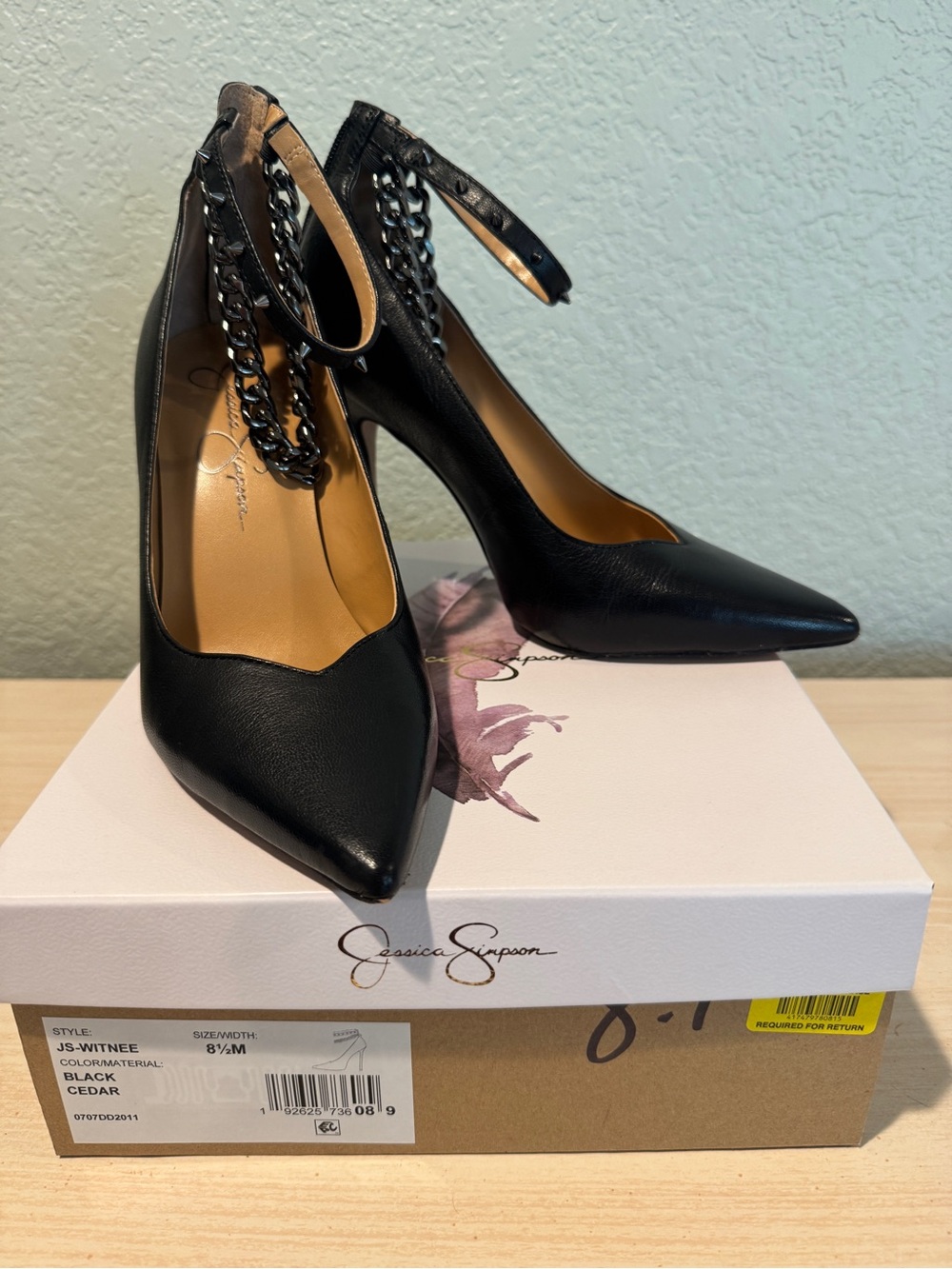 Jessica Simpson Witnee Black Chain Ankle Strap Heels